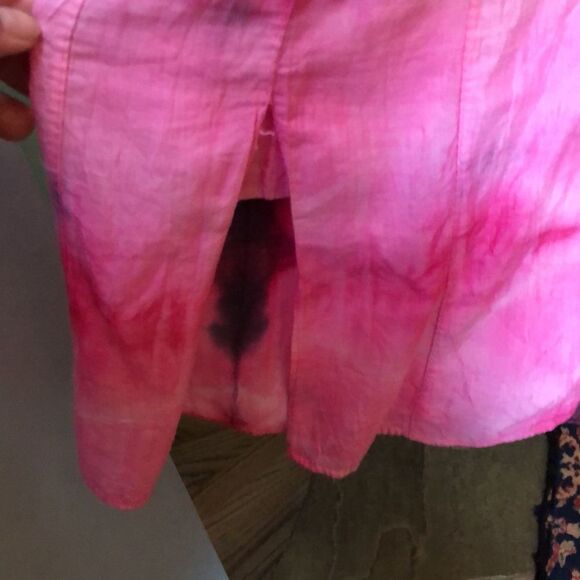 80s Vintage Indian Import V-Neck Tunic – Hand Dyed Pink, Red, Black size L - Picture 6 of 6